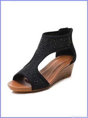 Wedge Platform Slide Sandal Open Toe High Heel Zip Back PU Comfort Shoe